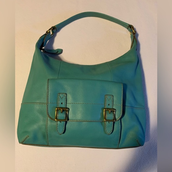 Fossil Tate Hobo Shoulder Bag 💯 %
Leather with gold hardware turquoise teal zip - Picture 1 of 8